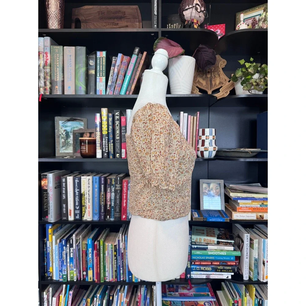 Madewell Puff Sleeve Top Womens XS Floral Smocked Square Neck Blouse G1017